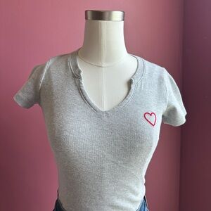 Hollister Gray Fitted V-Neck Short Sleeve Tee